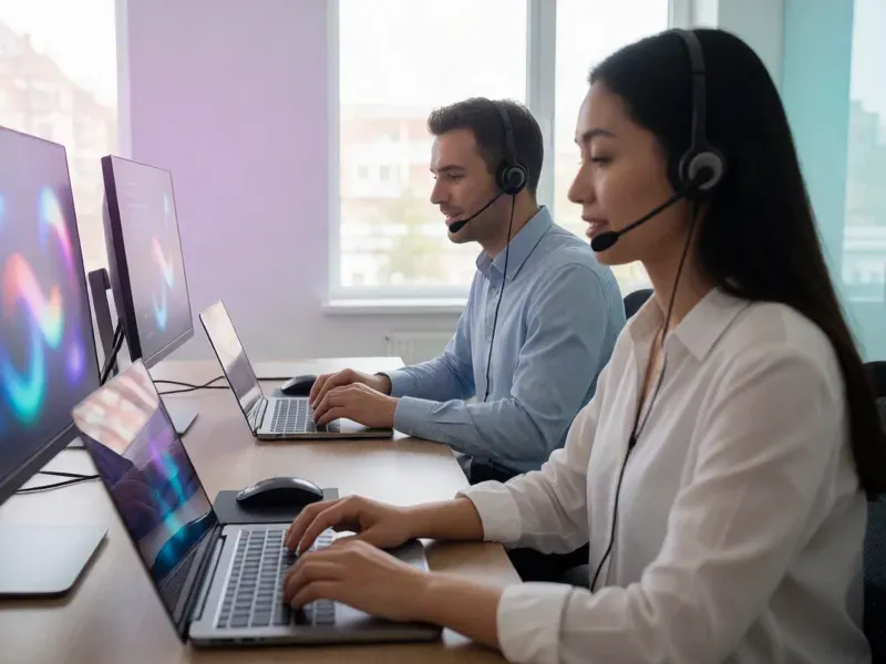 Recruitment consultants on headsets speaking with candidates