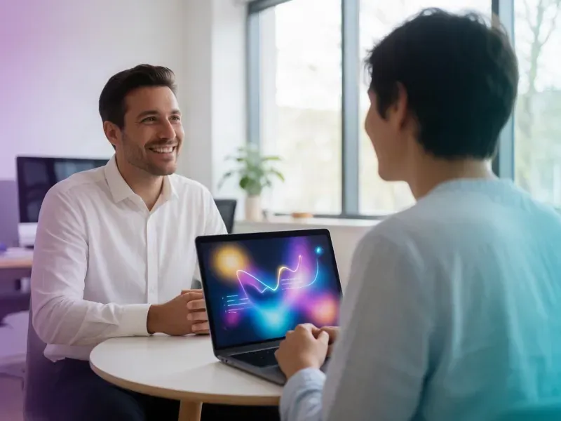 Recruiter interviewing a candidate with a laptop on the table